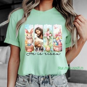 Bella Canvas Mint Green 'He is Risen' Tee
